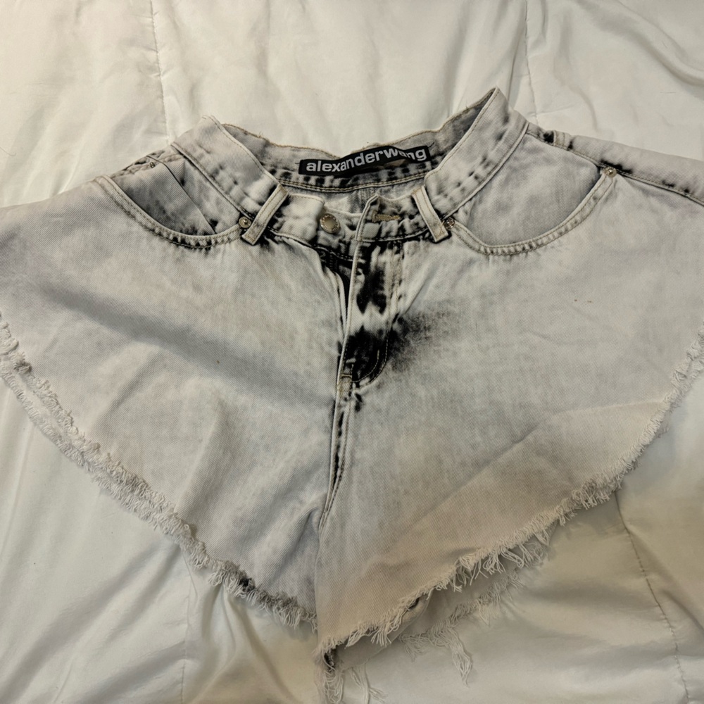 Alexander Wang distressed high-waisted denim shorts, light wash, size 27
